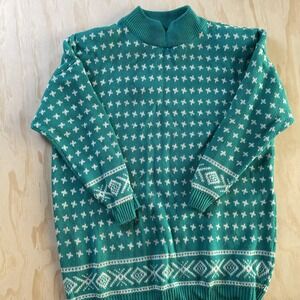 Vintage Venezia Sweater Womens 22/24 Green Geometric Mock Neck Knit Pullover